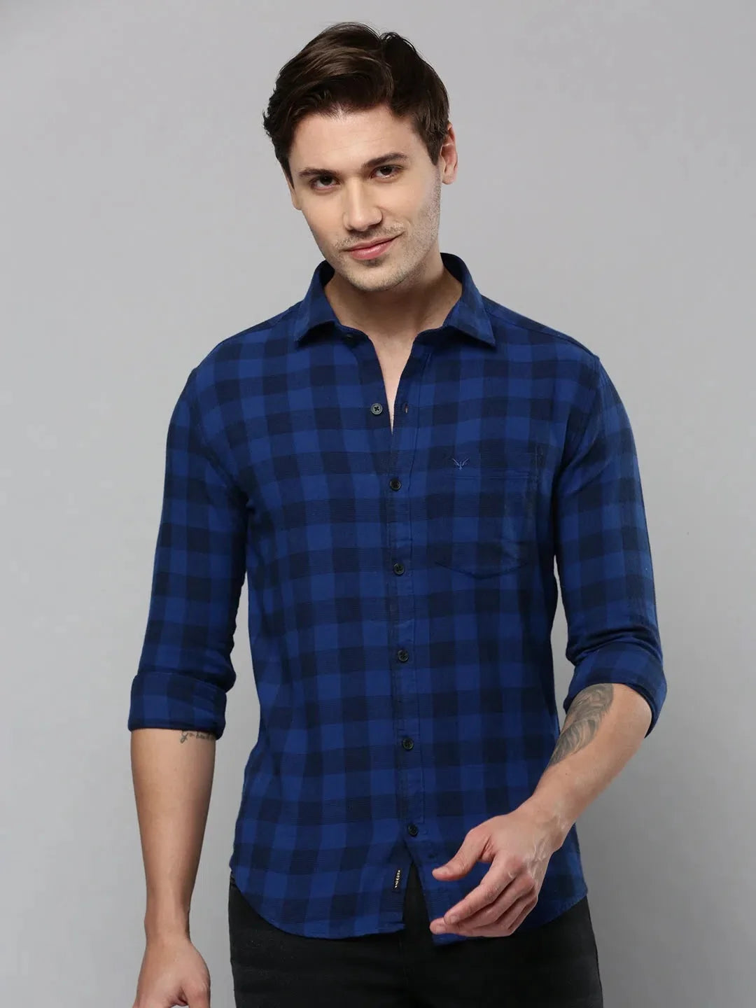 Men's Blue Checked Cotton Shirt - Casual & Stylish
