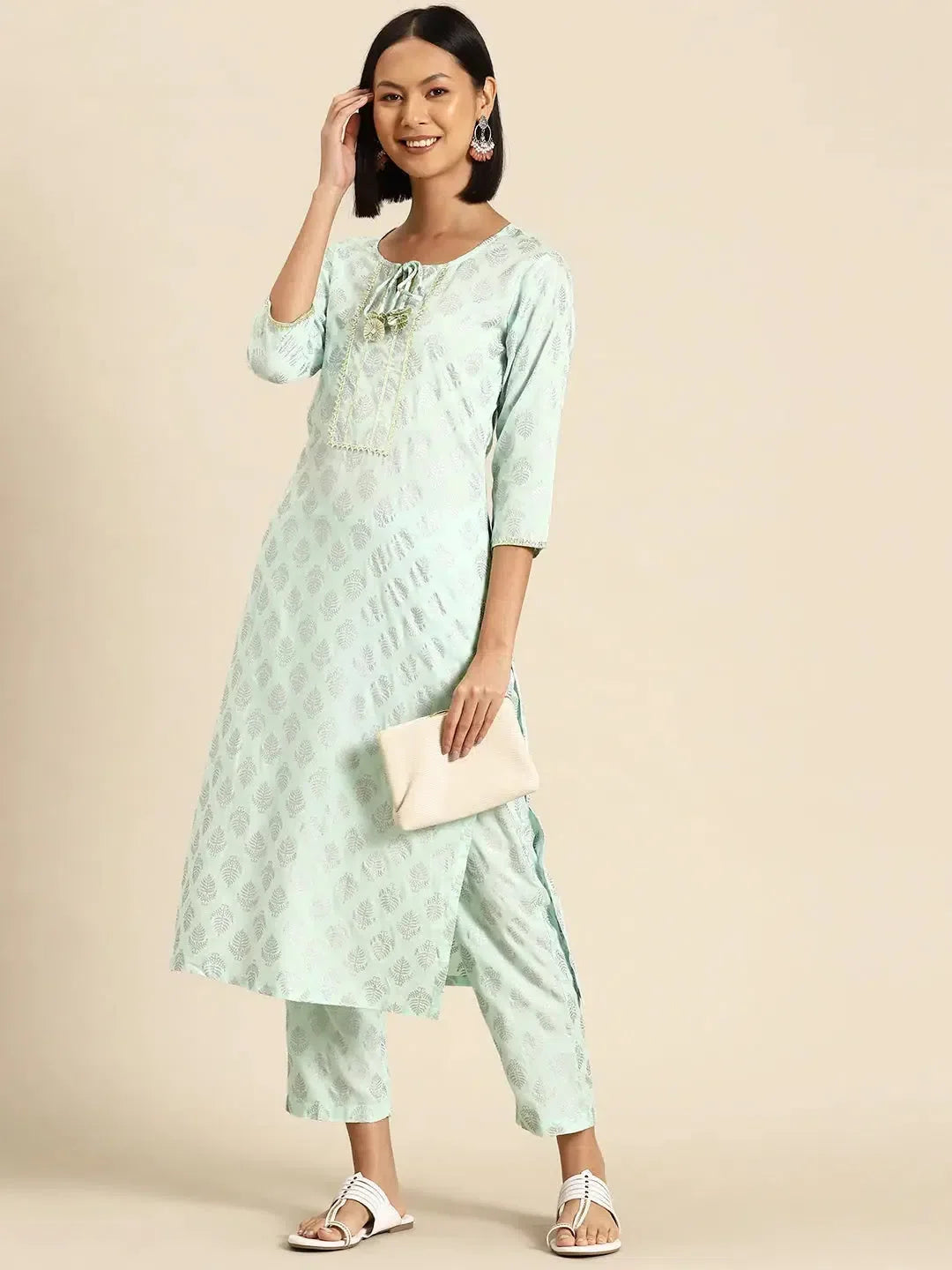 Wholesale Kurta Pyajama with gota work in Powder Blue Print