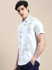 Men White Printed Casual Shirt-GEORGE-1603-White