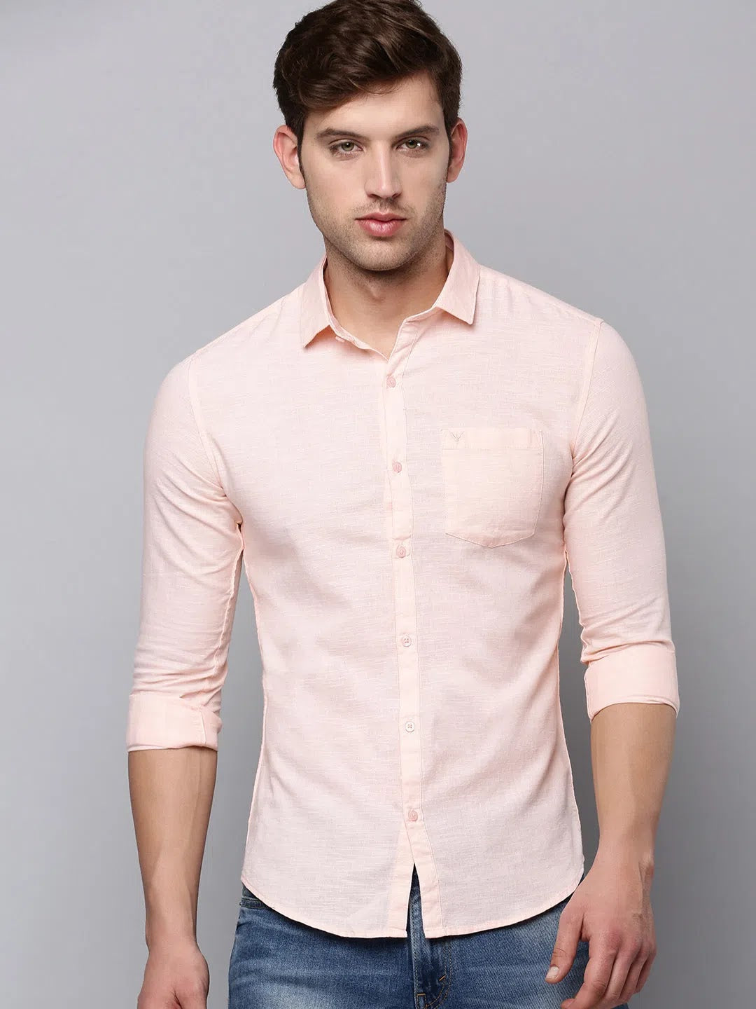 Peach Solid Mens Shirt - Casual Cotton Shirt | DesiQlo