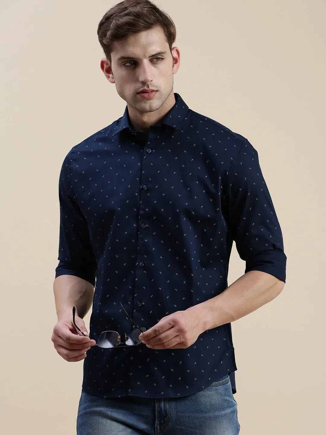 Men Navy Graphics Casual Shirt-STANLEY-5603-Navyblue