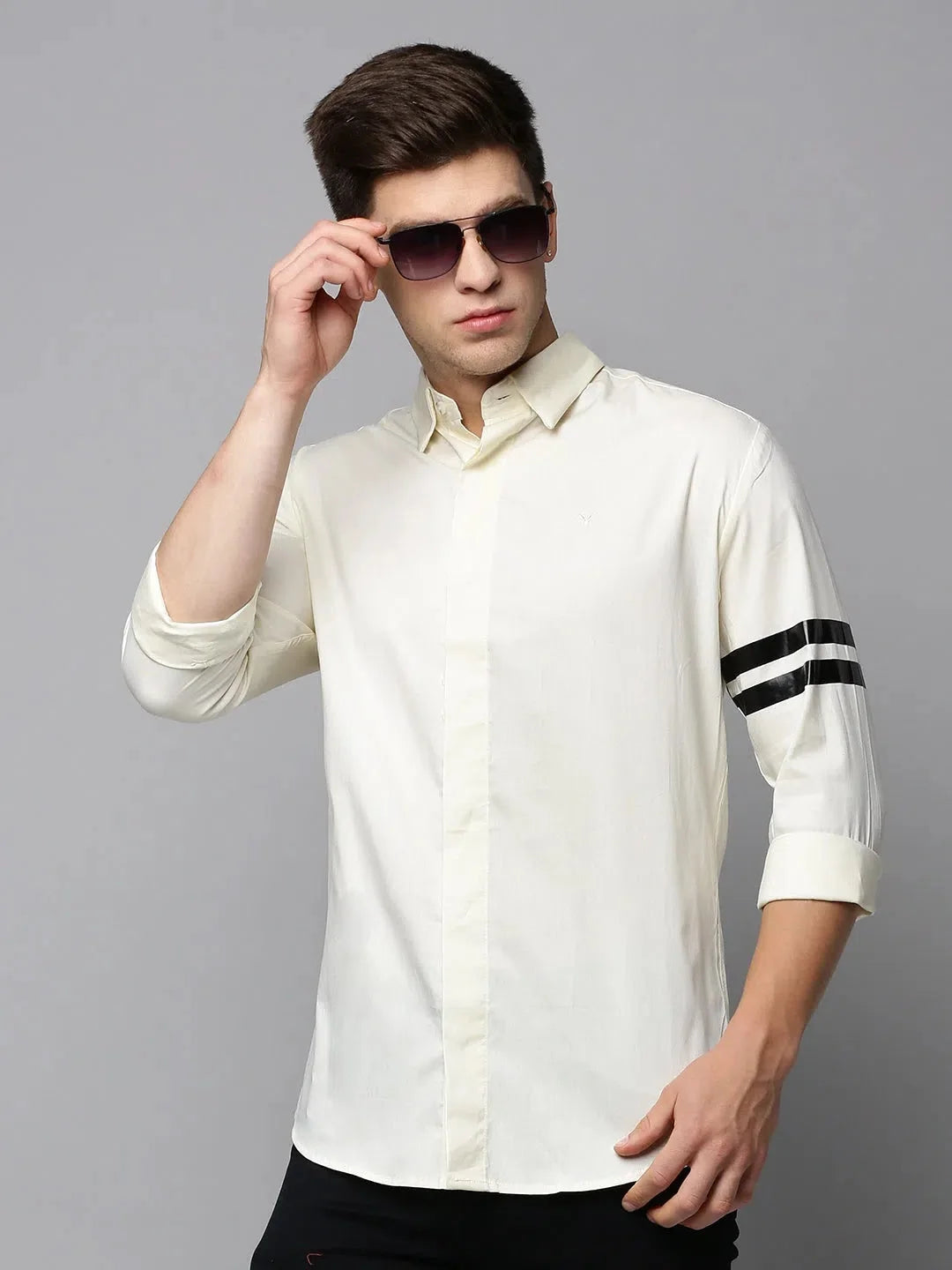 Cream Cotton Mens Shirt - Solid Pattern Casual Shirt | DesiQlo