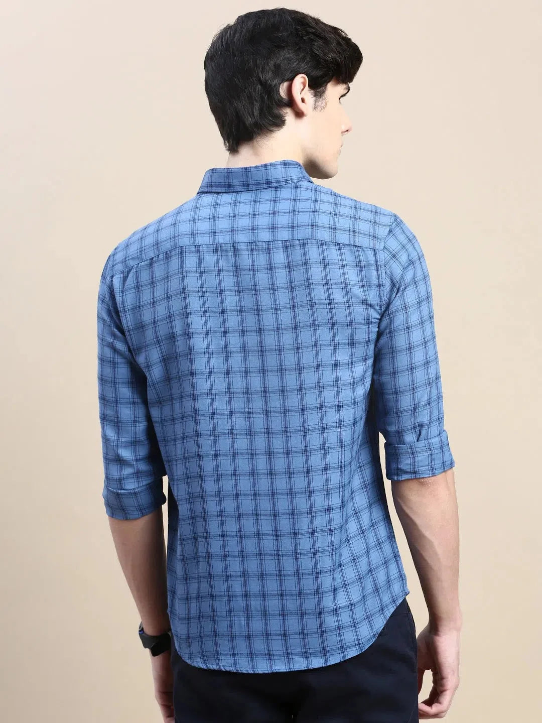 Trendy Blue Checked Mens Shirt - DesiQlo Cotton Casual Shirt