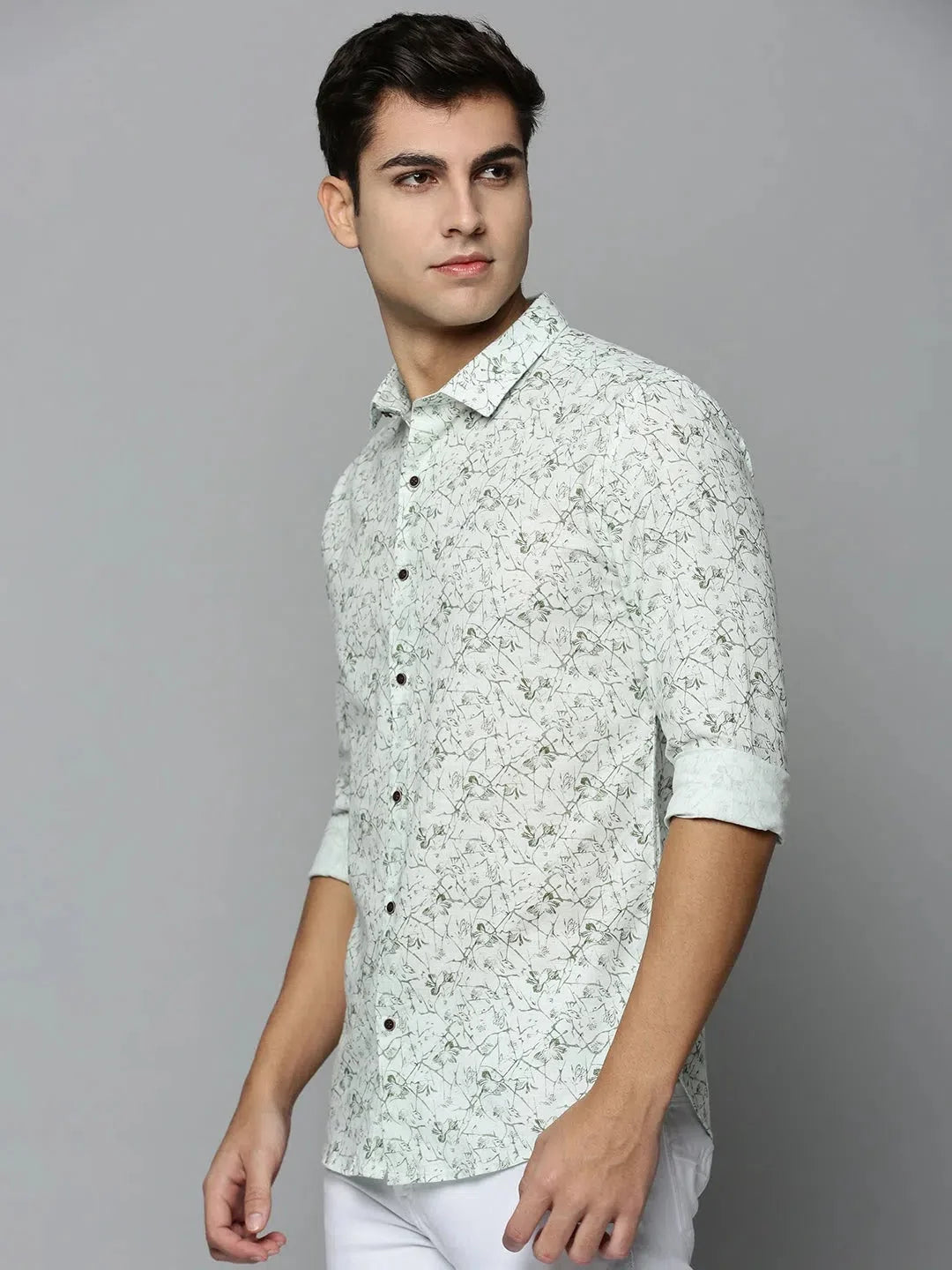 Green Printed Mens Shirt - Fashionable Casual Cotton Shirt