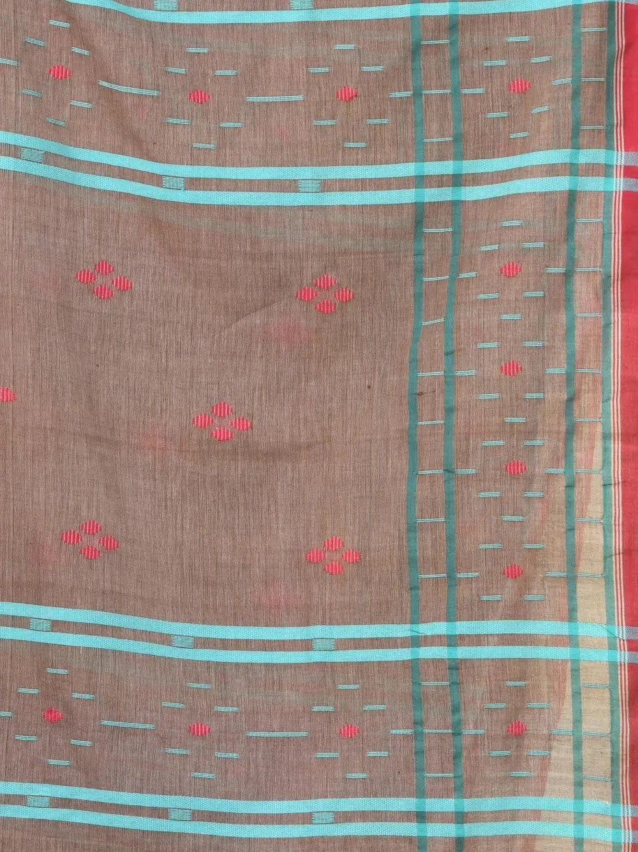Beige Cotton Saree - Soft Texture & Ethnic Motifs