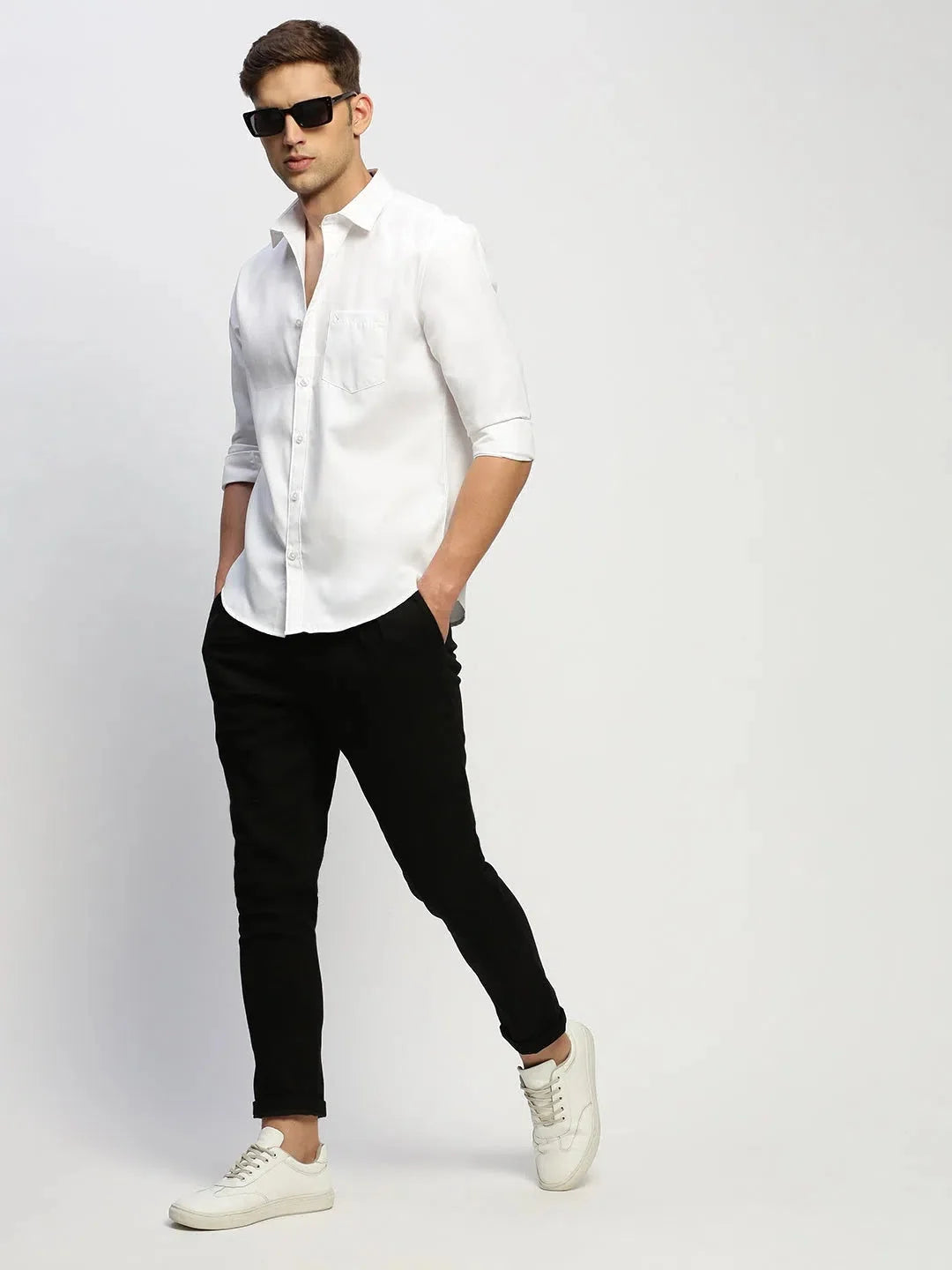Men's White Cotton Formal Shirt | DesiQlo Solid Design