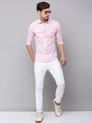 Men Pink Solid Casual Shirt-DARIANPURELINEN-3318-Pink