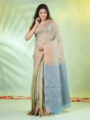 Bottle Green Cotton Saree With Nakshi Zari Borders-MA66BCT431050022