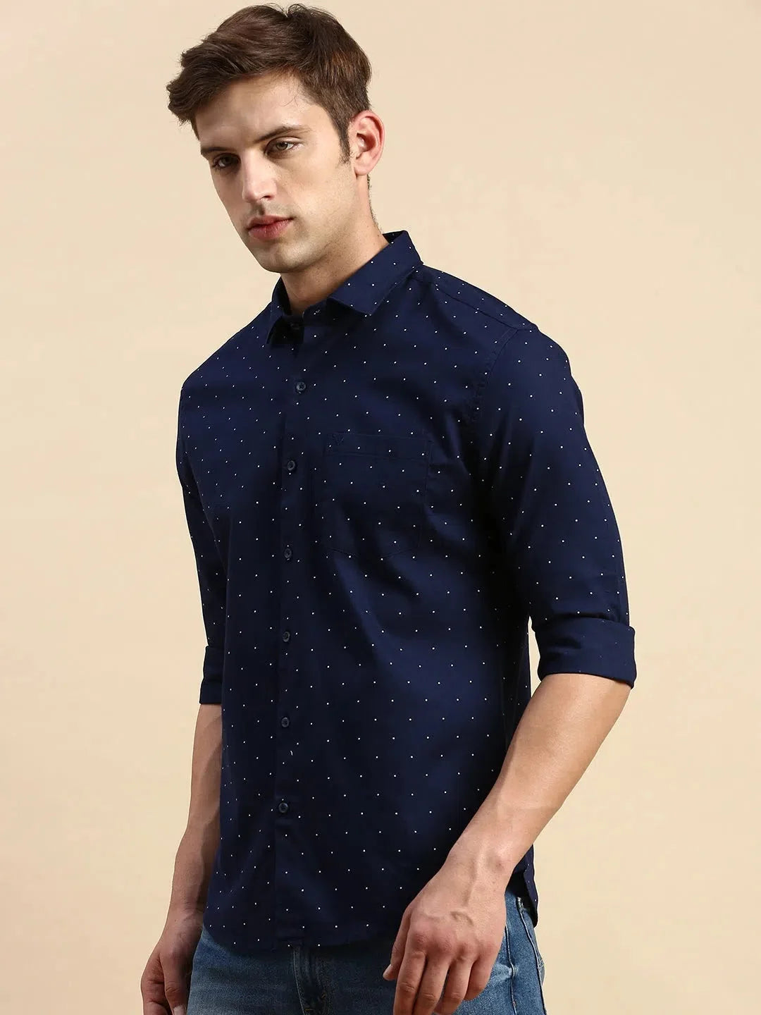 Men's Navy Printed Cotton Shirt | Stylish Casual Wear