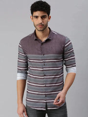 Men Grey Striped Casual Shirt-RYANSTRIPE-1078-Grey