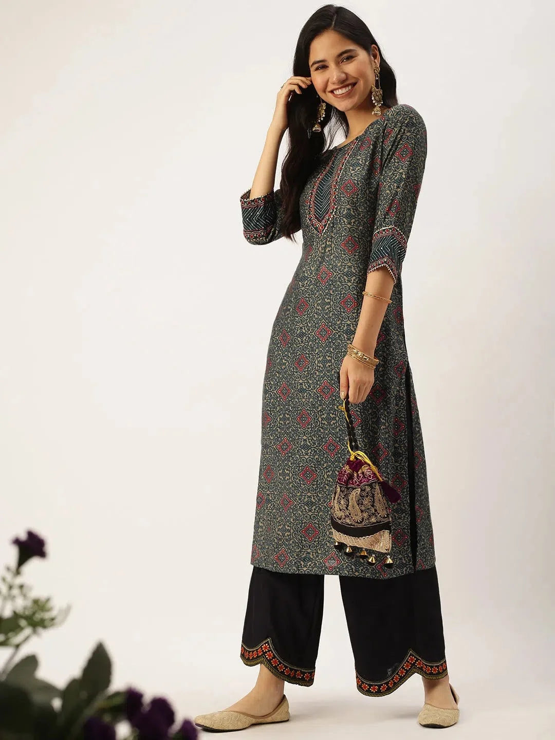 Green Printed Cotton Indian Kurta for Women | DesiQlo Fashion