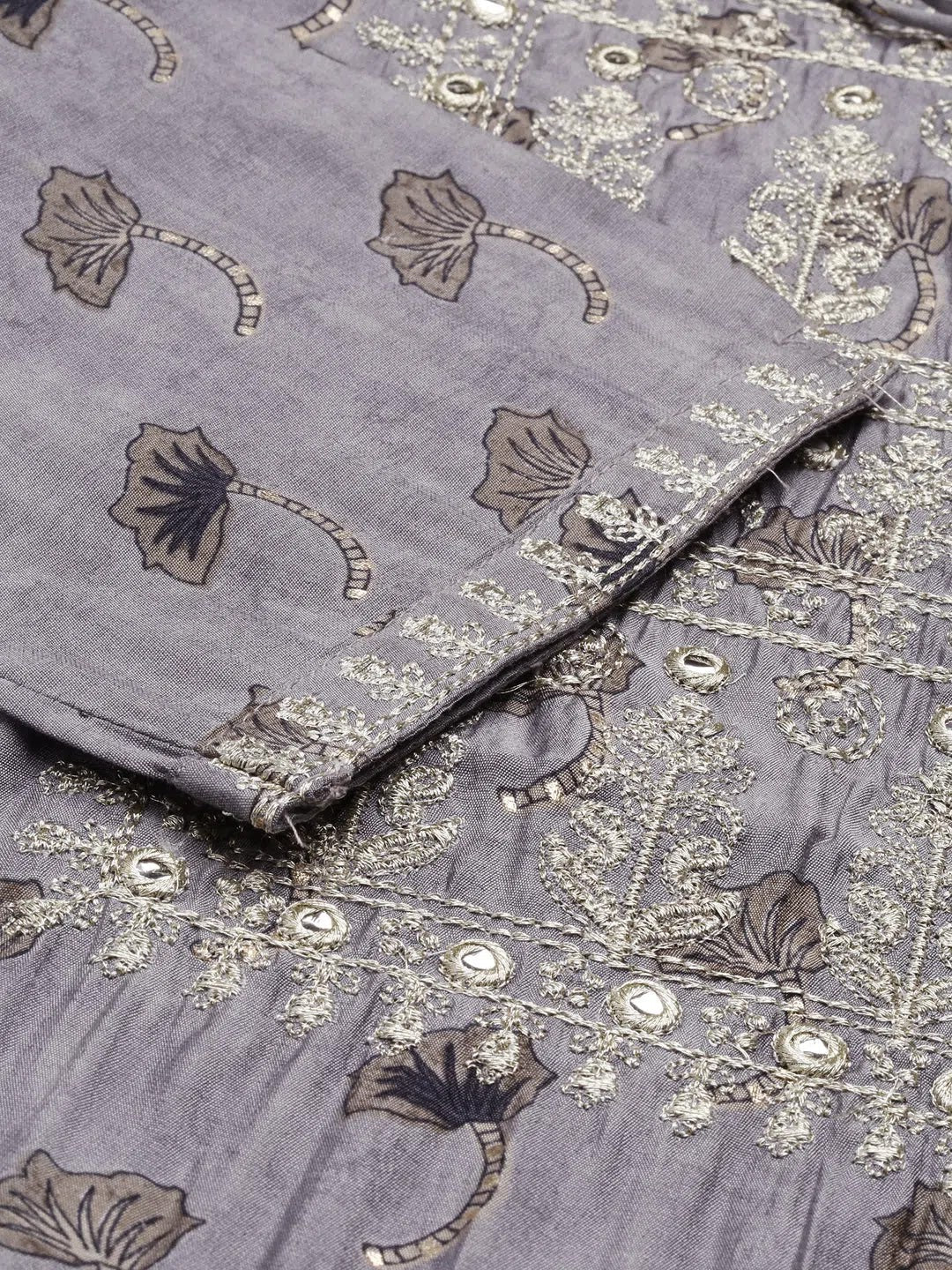 Grey Printed Polyester Indian Kurta for Women - DesiQlo