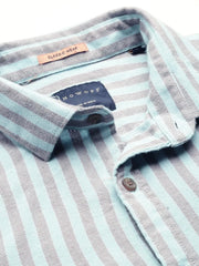 Men Green Striped Casual Shirt-NEOCHECKS-5178-Seagreen