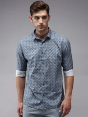 Men Blue Printed Casual Shirt-OMANPRINT-1583-Navyblue