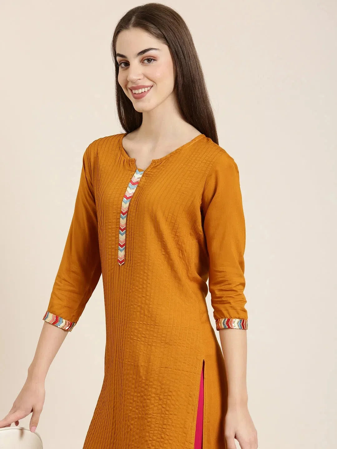 Mustard Striped Kurta: Modern Indian Kurta Ladies Design