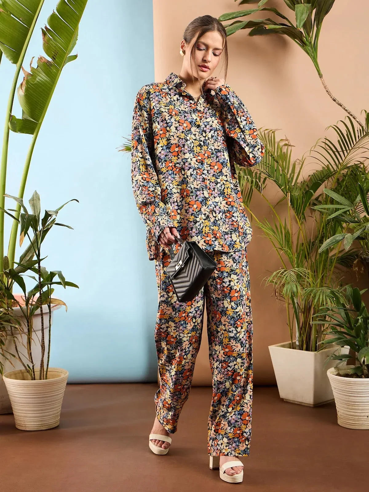 Floral Rayon Co Ord Sets Women: Oversize Shirt & Pants