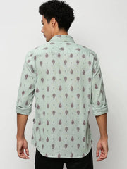 Men Green Printed Casual Casual Shirts-SEAGULL-1813-Seagreen