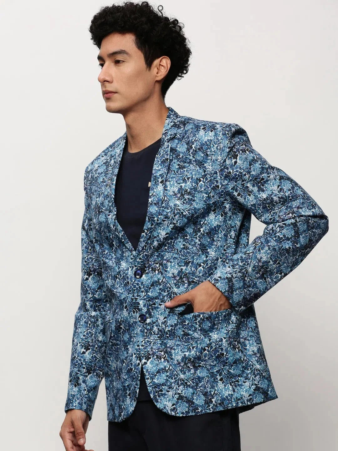 Blue Print Blazer - Men's Nehru Jacket Wedding Style Update
