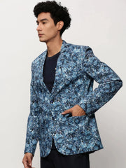Men Blue Printed Casual Blazers-SOBLZ-082-6-Blue