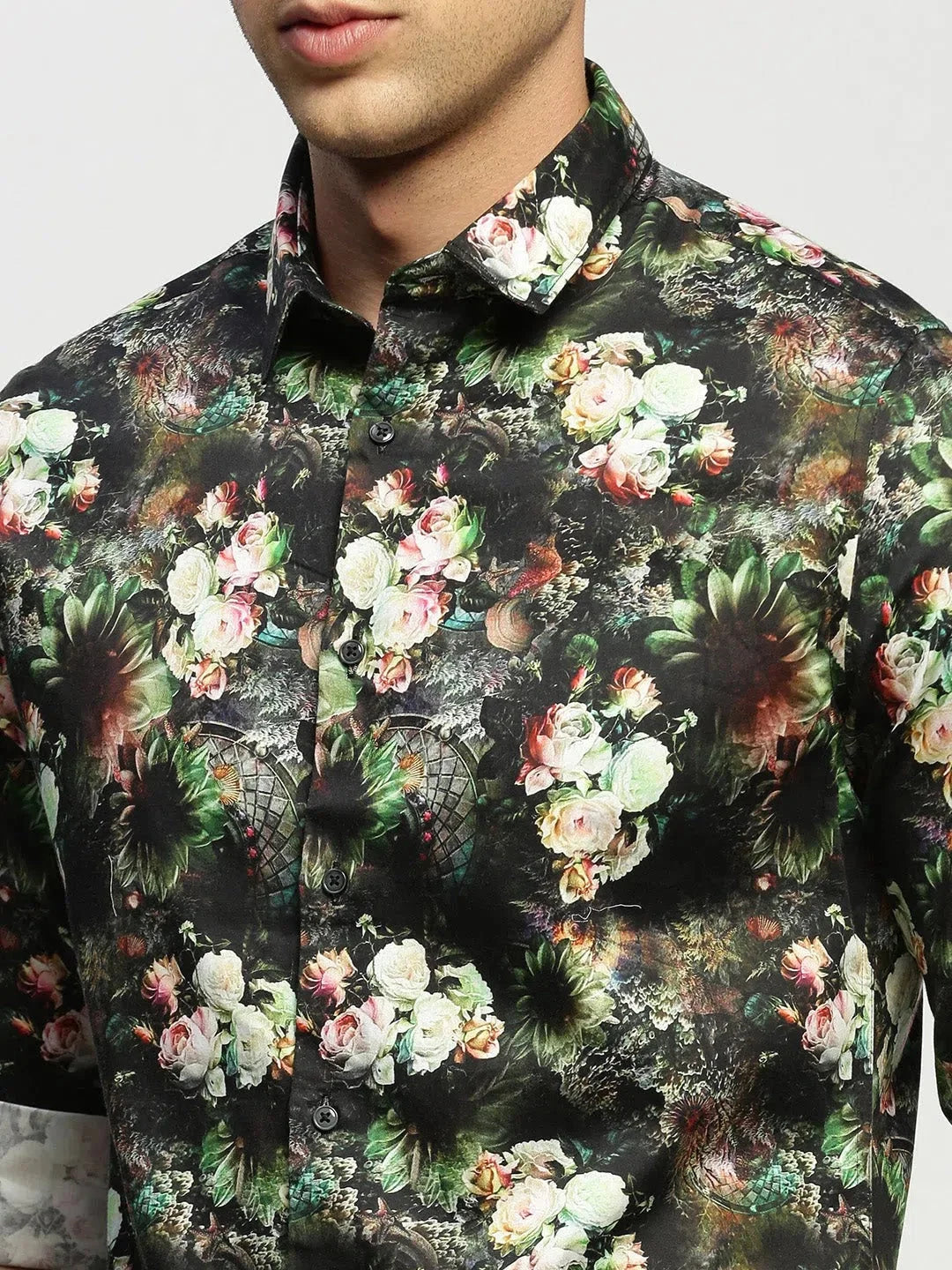 Green Floral Mens Shirt - Cotton Printed Shirt | DesiQlo