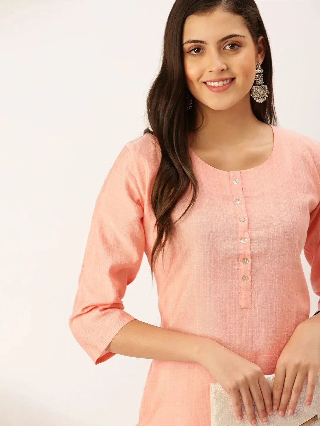 Peach Cotton Kurta - Solid Indian Kurta for Women Online