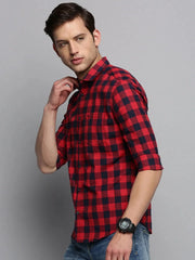 Men Red Checked Casual Shirt-BOXERCHECKS-3345-Red
