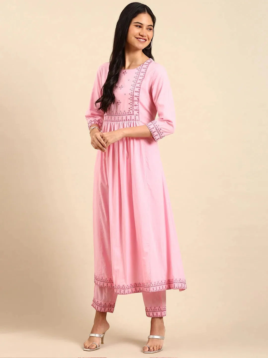Pink Solid Cotton Women's Kurta Set | Indian Designer Kurta Sets