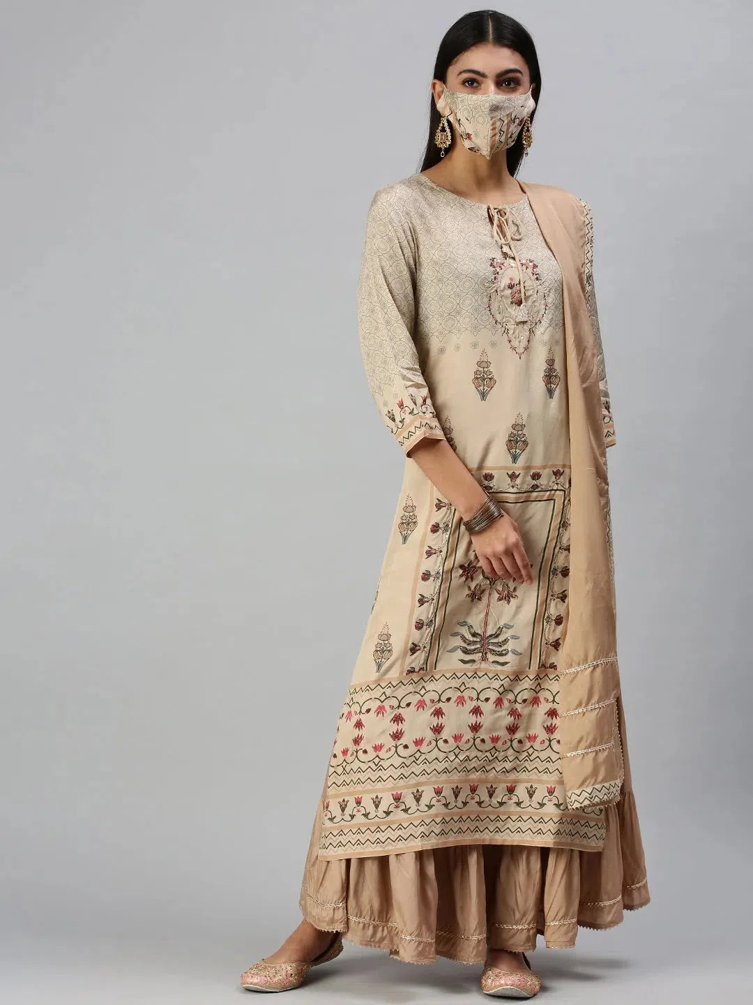 Beige Printed Kurta Sets: Shop Women's Designer Kurta Sets