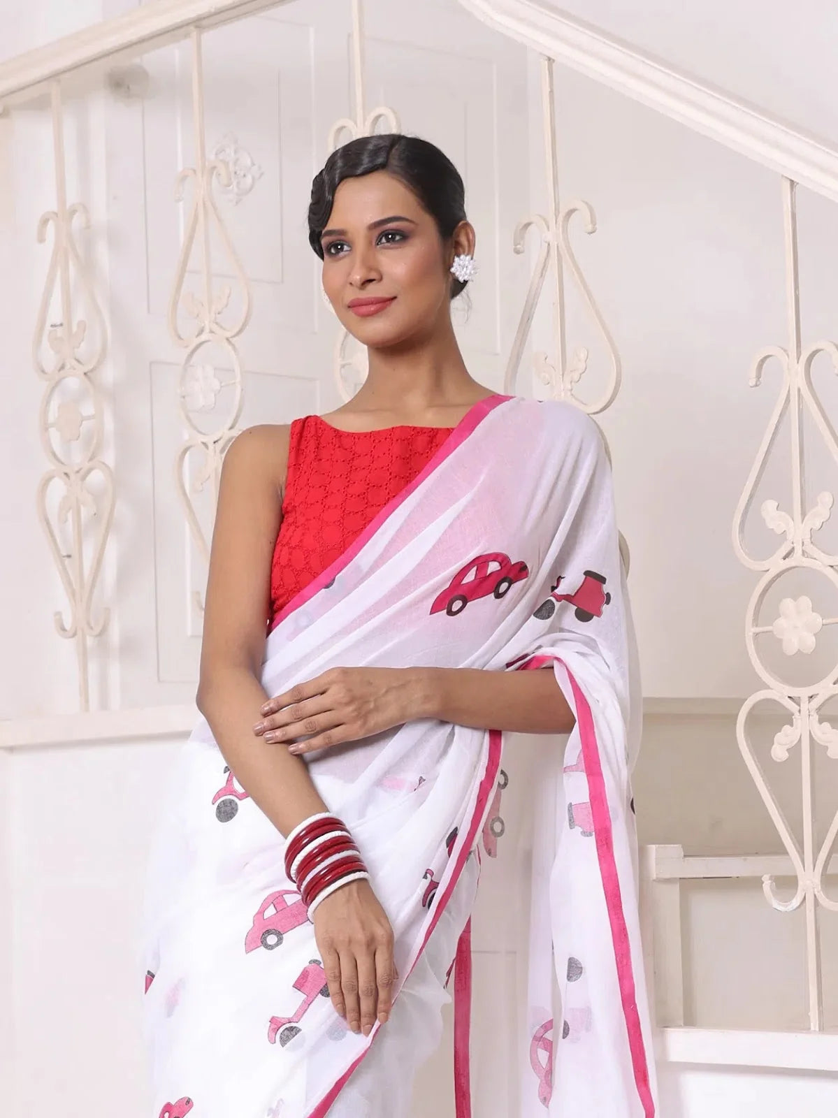 White Bengali Cotton Saree - Indian Sari Comfort & Style
