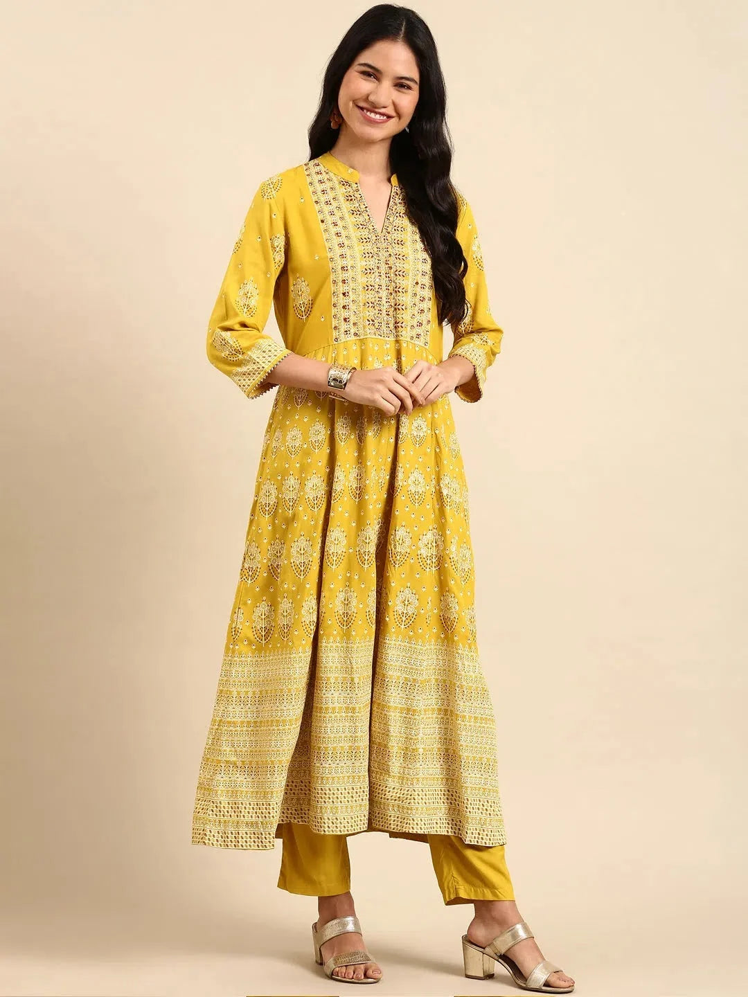 Mustard Printed Kurta Set | Women's Indian Cotton Kurta Sets