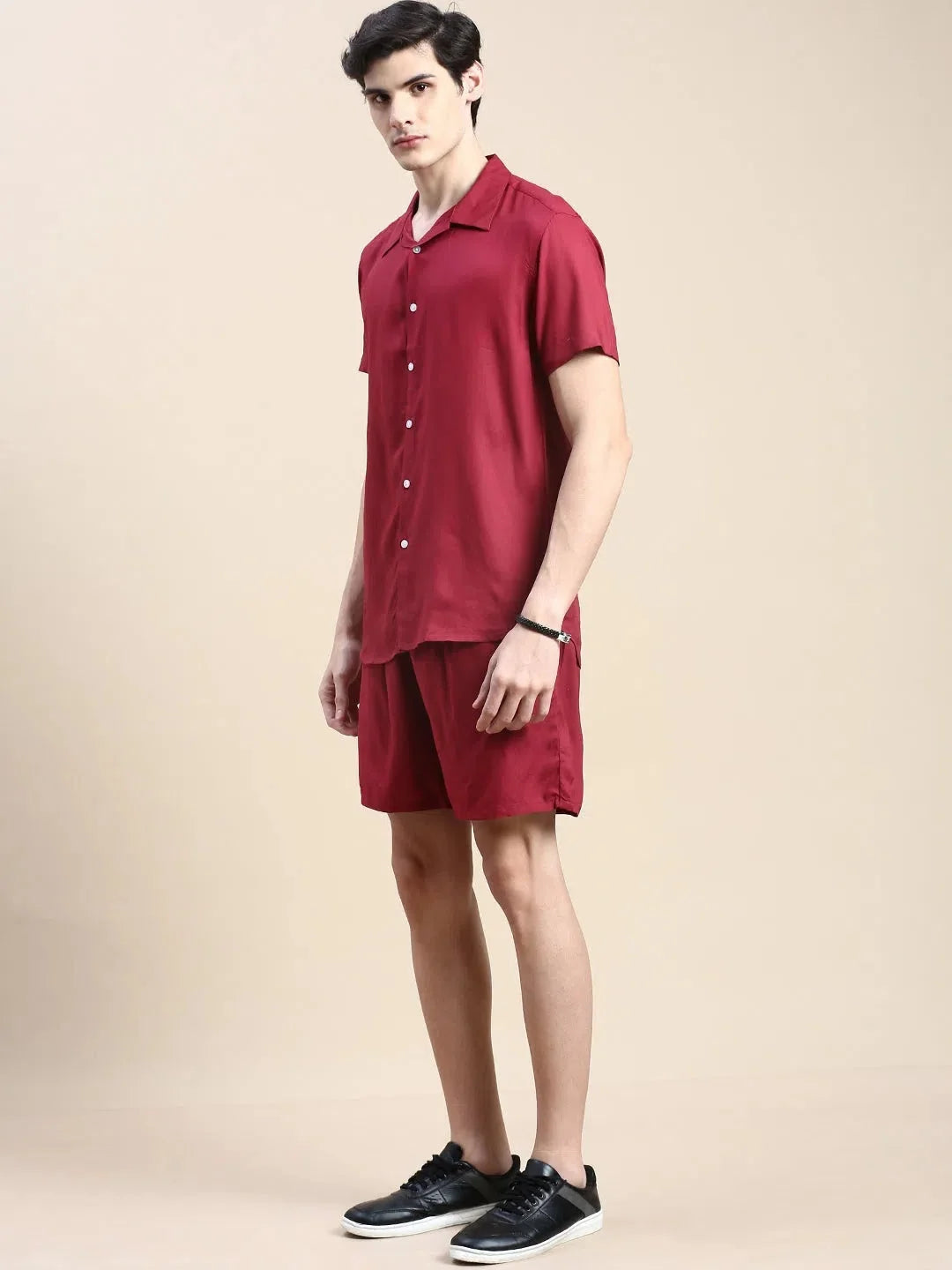 Burgundy Mens Casual Co ord Set - Cotton Two Piece Sets