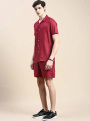 Men Burgundy Solid Casual Co ord Set-AM-90-18-Burgundy