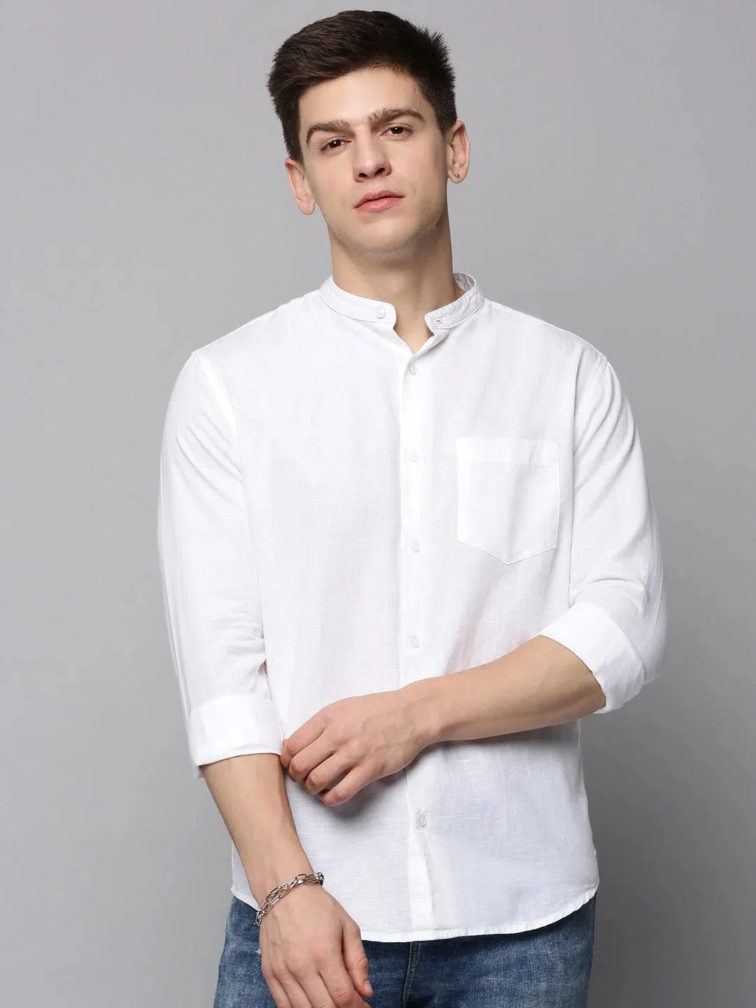 Vibrant White Cotton Mens Shirt - Solid Casual Shirt | DesiQlo