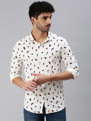 Men Cream Printed Casual Shirt-STANDARDPRINT-1298-Cream