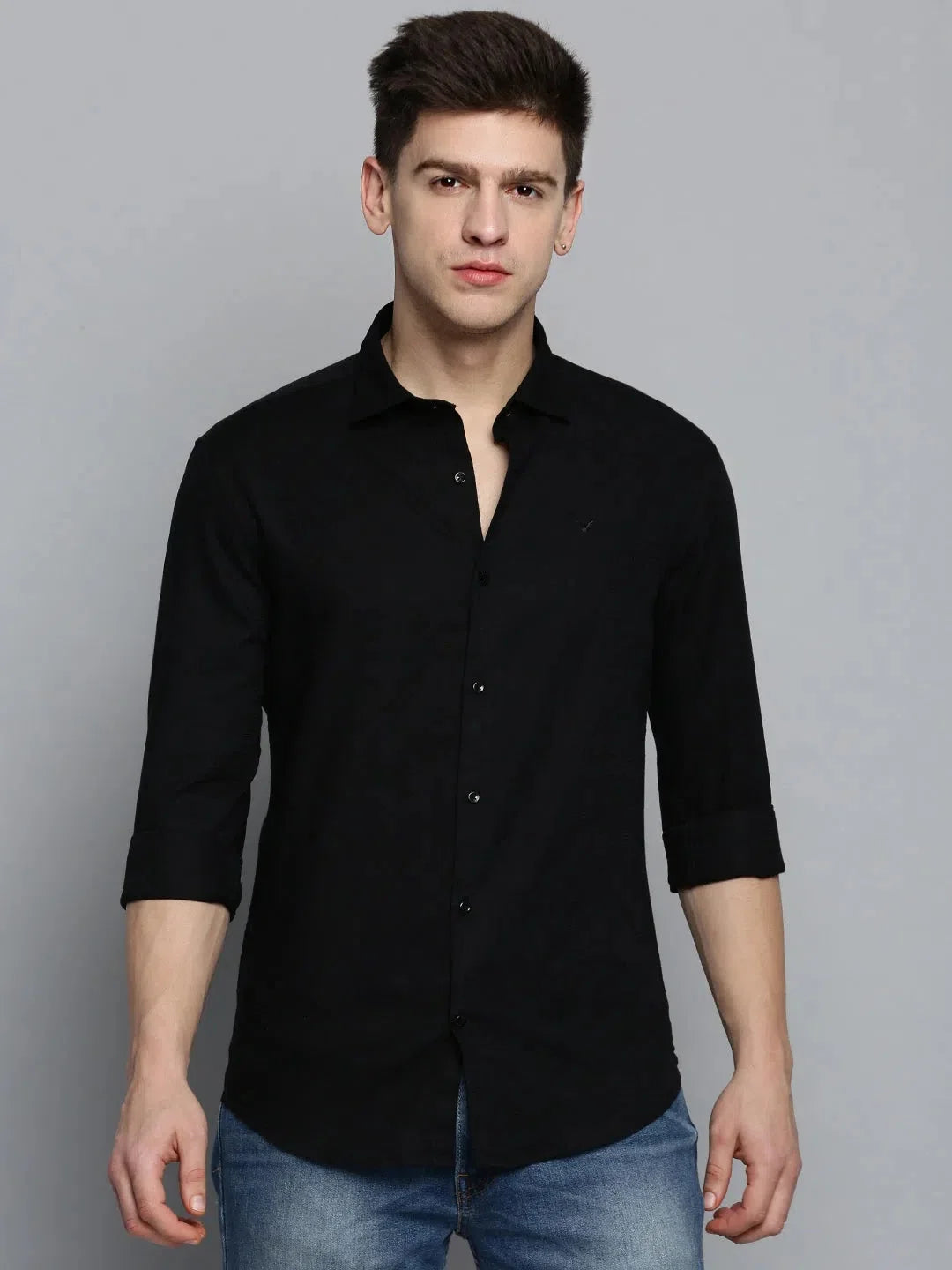 Black Solid Cotton Mens Shirt | Classic Casual Style