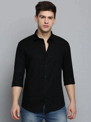 Men Black Solid Casual Shirt-KNOXPLAIN-4491-Black