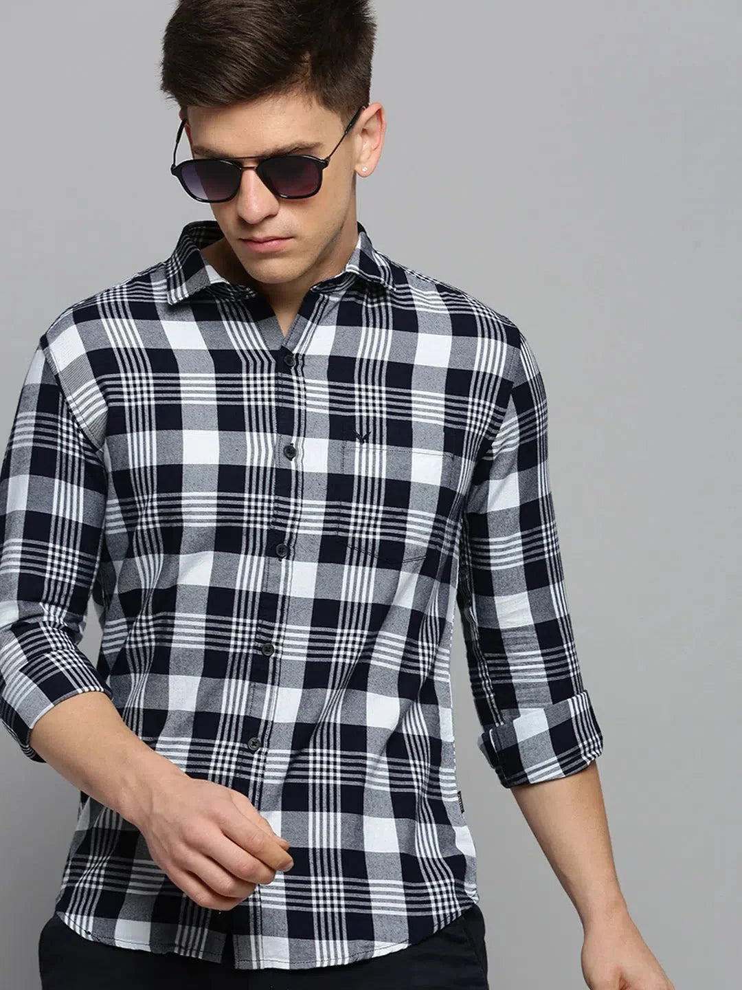 Stylish Navy Checked Mens Shirt - DesiQlo Cotton Casual Shirt