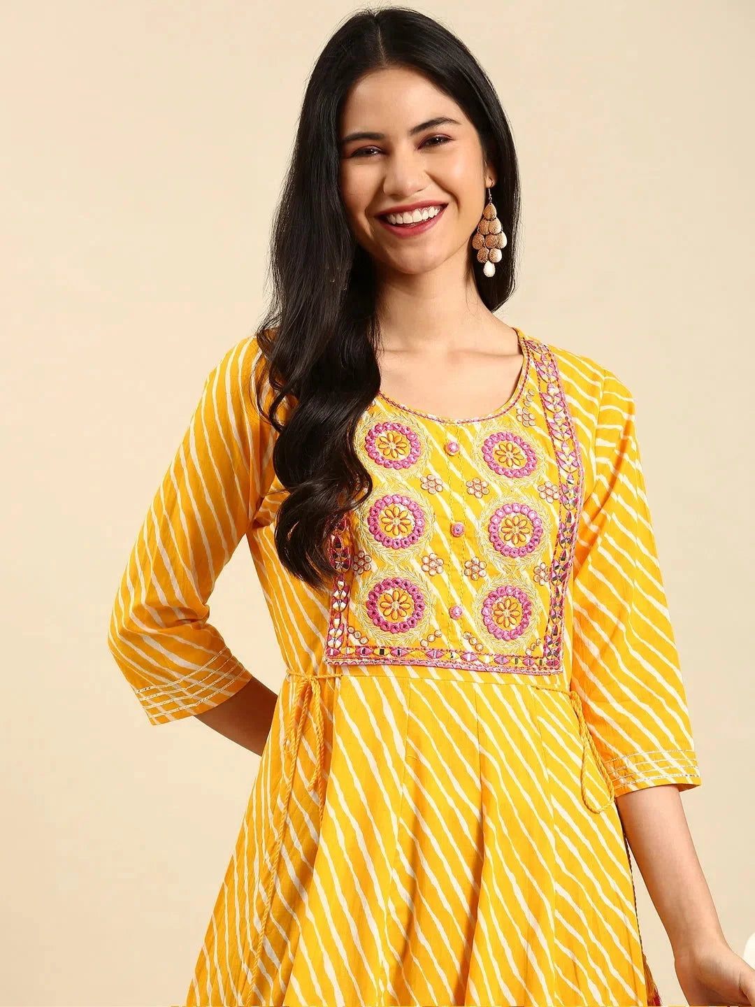 Yellow Printed Anarkali Kurta - Women's Cotton Anarkali Kurtis