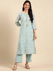 Women's Sea Green Printed Kurta Set-MRF-1158eagreen