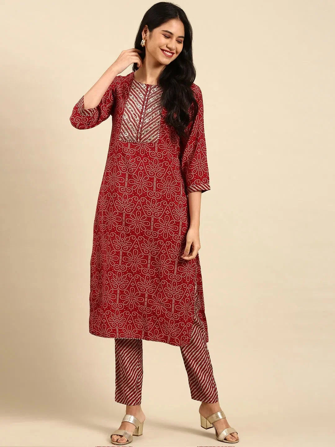 Maroon Printed Kurta Set | Cotton Indian Kurta Sets for Women