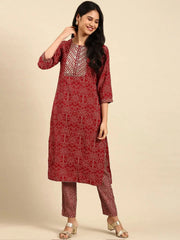 Women's Maroon Printed Kurta SetKC-1365-Maroon