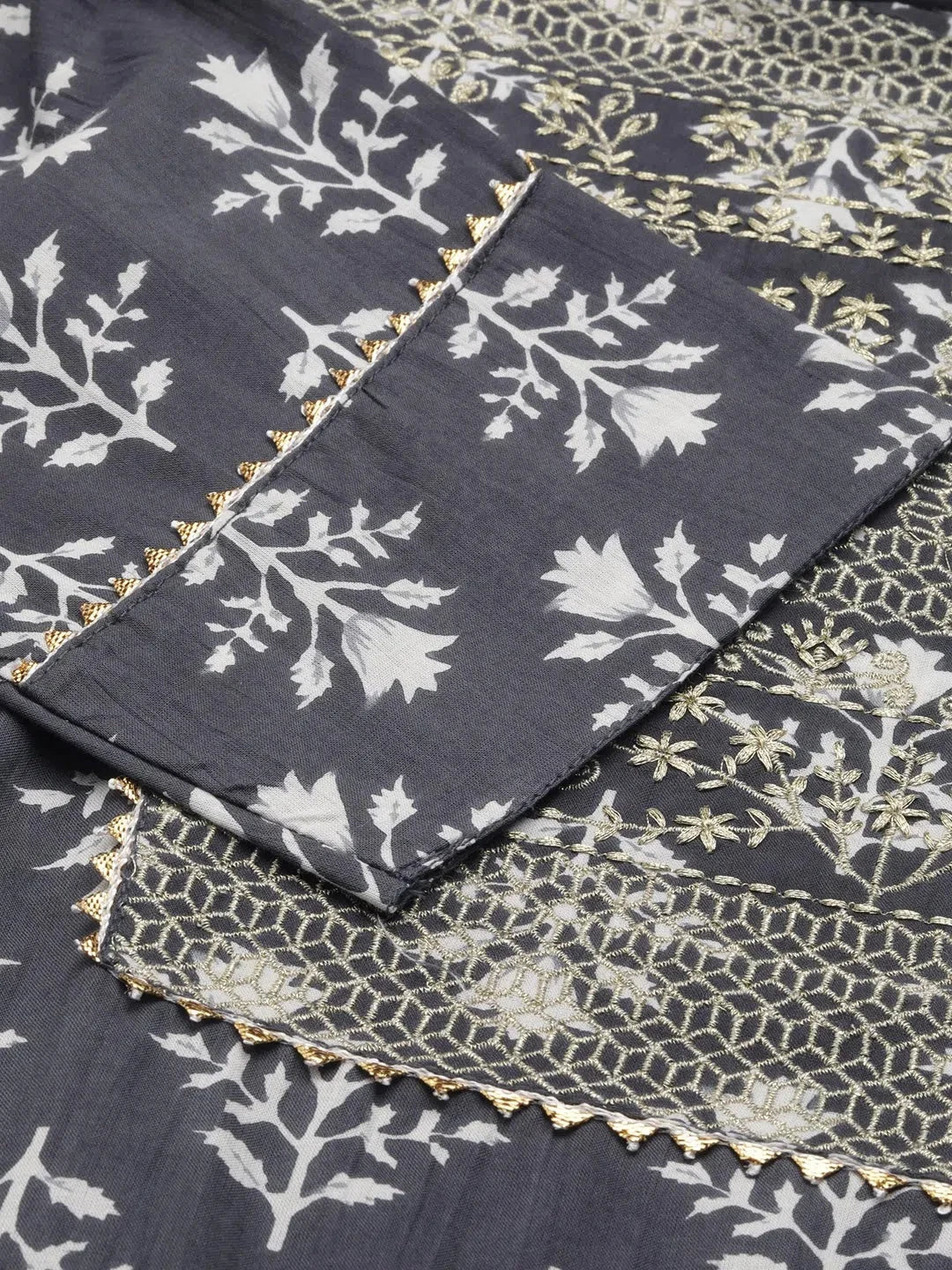 Grey Floral Kurta Set | Women's Cotton Kurta Sets Online