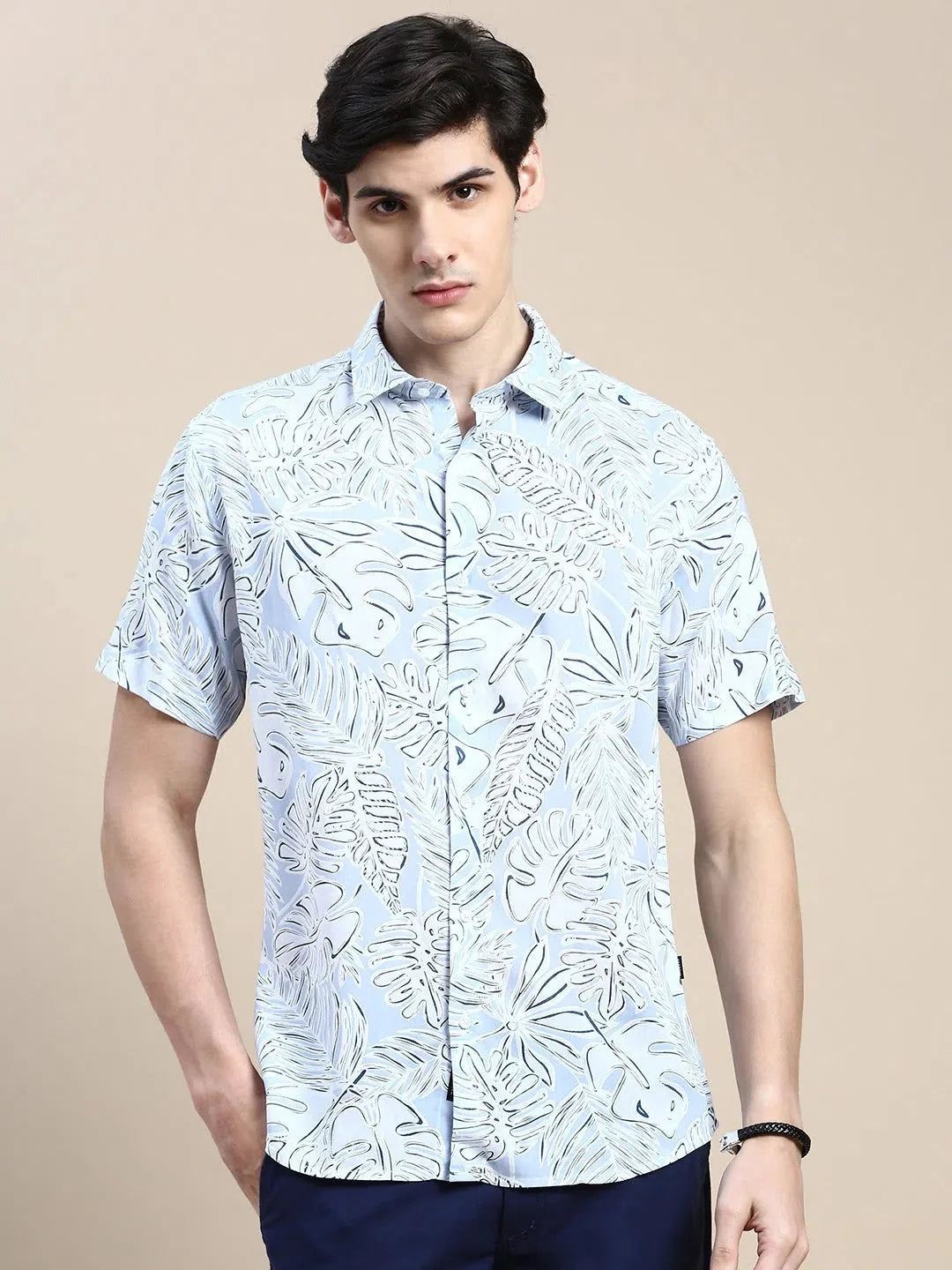 Men's Blue Floral Cotton Shirt | Casual Printed Shirt