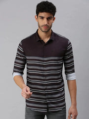 Men Black Striped Casual Shirt-RYANSTRIPE-1080-Black