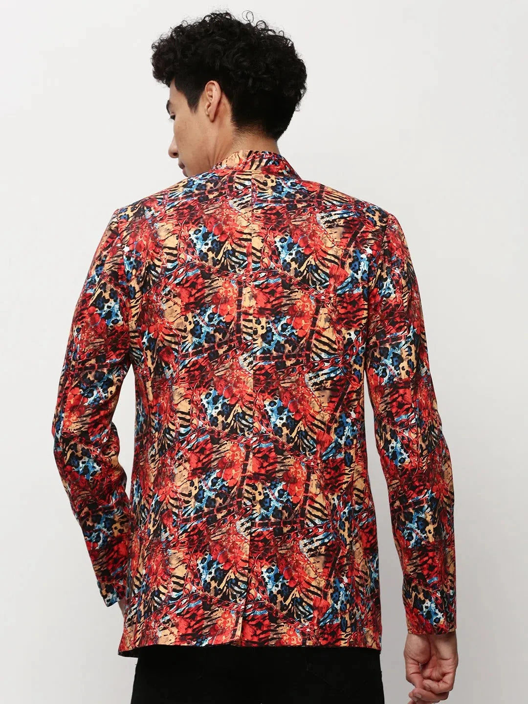 Coral Printed Casual Blazer | Modern Nehru Jacket for Men