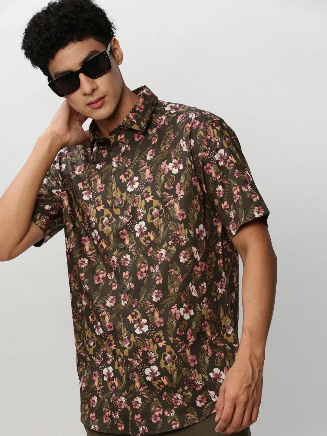 Green Floral Mens Shirt - Cotton Beach Shirt | DesiQlo