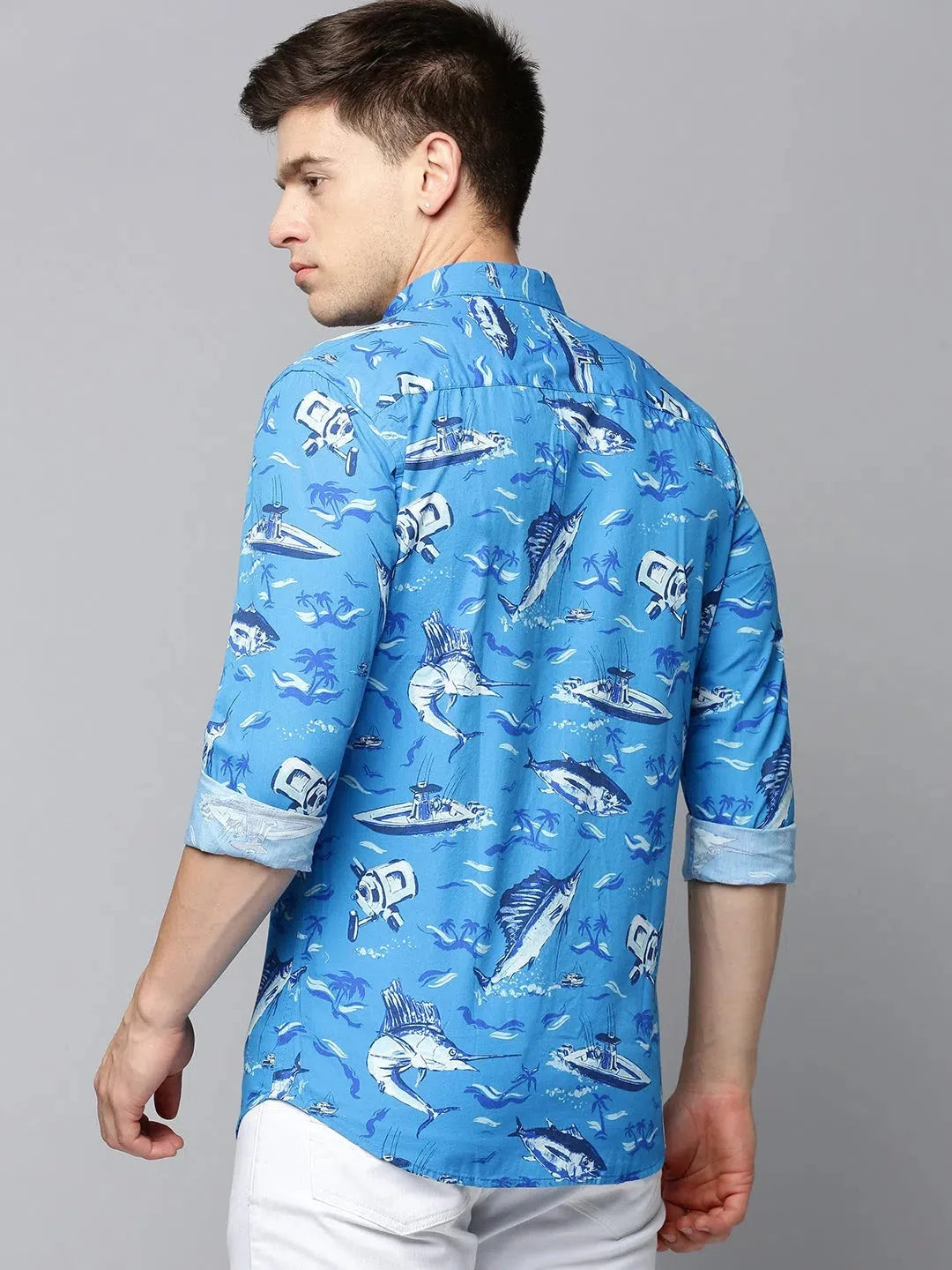 Shop Blue Printed Mens Shirt - Viscose Casual Shirt | DesiQlo