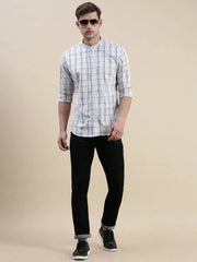 Men White Checked Casual Shirt-LAVINIA-0827-Offwhite