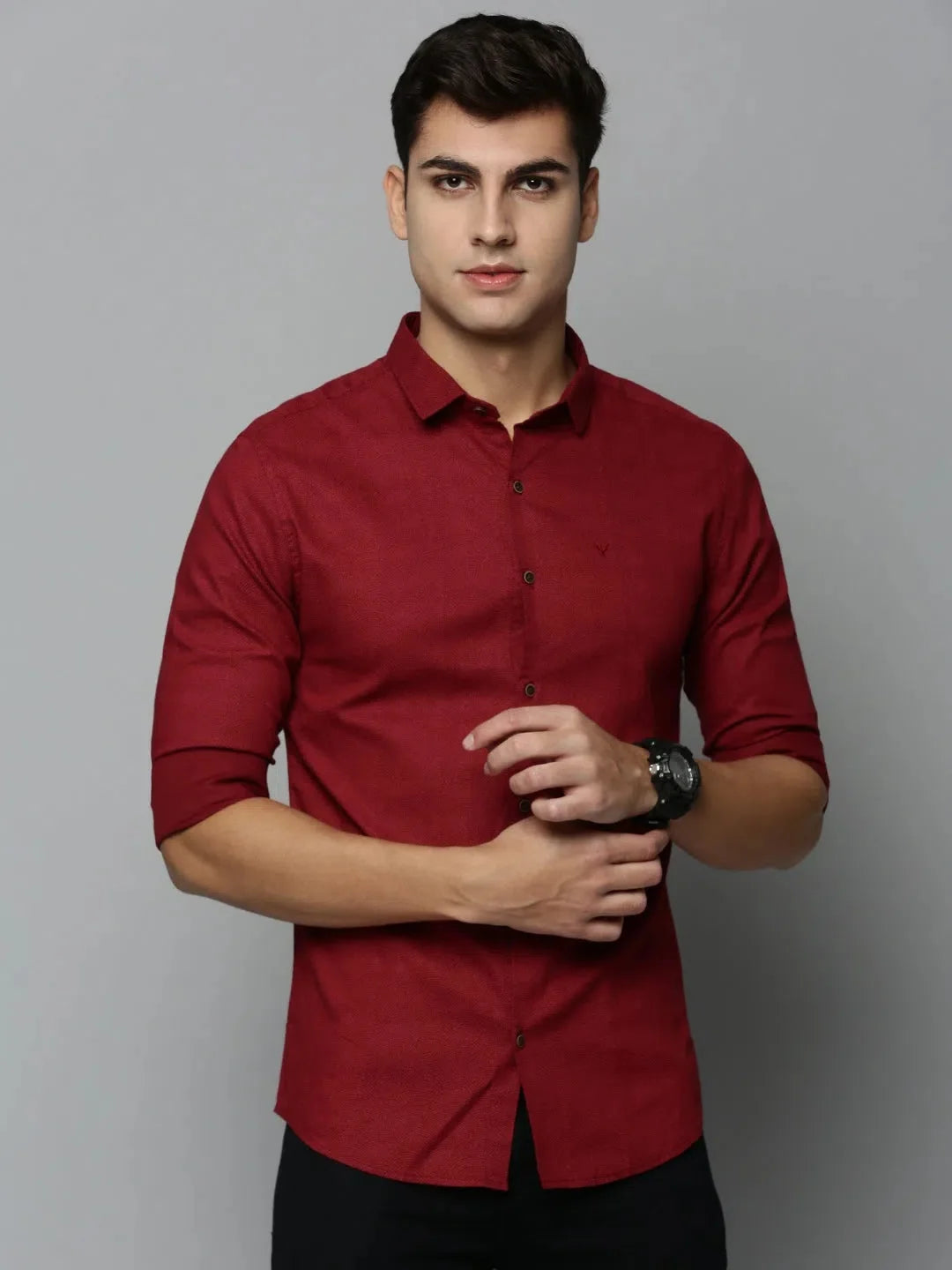 Maroon Printed Mens Shirt - Cotton Casual Shirt | DesiQlo