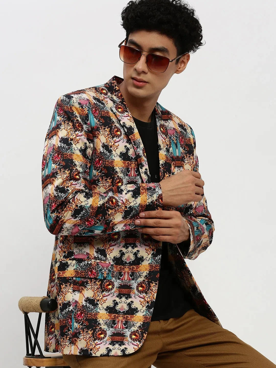 Men's Printed Party Blazer | DesiQlo Multi-Color Cotton